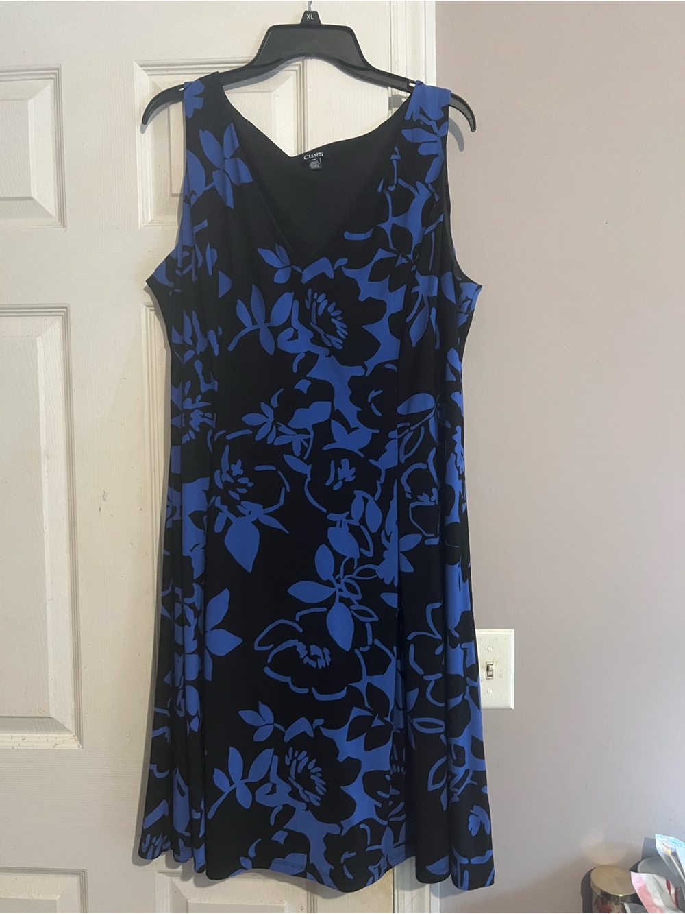 Chaps Black & Royal Blue Floral Midi Dress